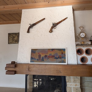 Nicole Béguelin 1952 abstract geometric landscape original framed mid-century style painting in soft muted colors as a collector&#39;s Swiss art