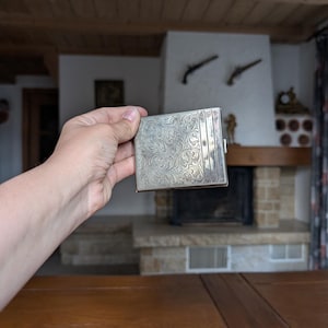 Vintage Alpacca Hoka Cigarette Case, Silver Plated Floral Art Deco image 10