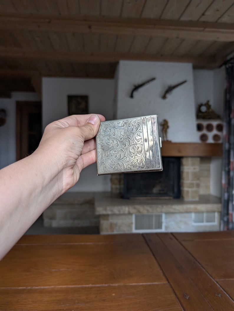 Vintage Alpacca Hoka Cigarette Case, Silver Plated Floral Art Deco image 10