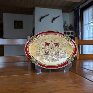 Florentine vintage large red and gold hand-painted tray Italian baroque serving platter for elegant table decor or gift