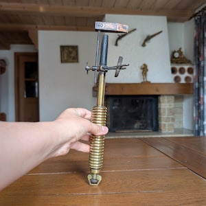 Swiss 20s antique brass Blowtorch from GB Piccolo with ribbed handle and adjustable nozzle from Switzerland for industrial decor collectors