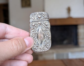 Antique Art Nouveau Sterling Silver Match Safe, Floral Repousse Design