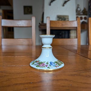 Gerold Porzellan vintage white porcelain candle holder with floral motif and gold rim for one large candle from West Germany