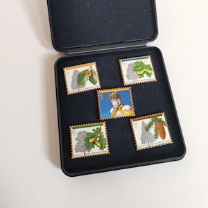 Pro Juventute 90s HELVETIA pins made from vintage Swiss stamps from Switzerland for philately lovers or enamel pin collectors