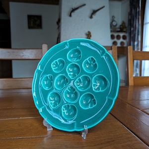 Vintage ceramic serving platter 12 snails turquoise color with embossed snail shapes