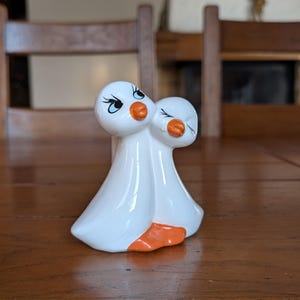Orient Orchid Vintage ceramic figurine vase for one flower cute geese with orange beak and paws for whimsical home decor