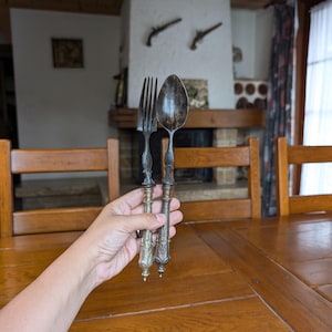Vintage salad spoon and fork made of wood and plastic