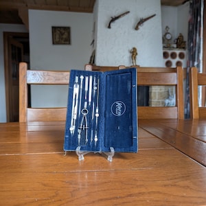 Kern Swiss vintage full drafting set in dark blue velvet case for architect engineer or design student made in Switzerland precision tools