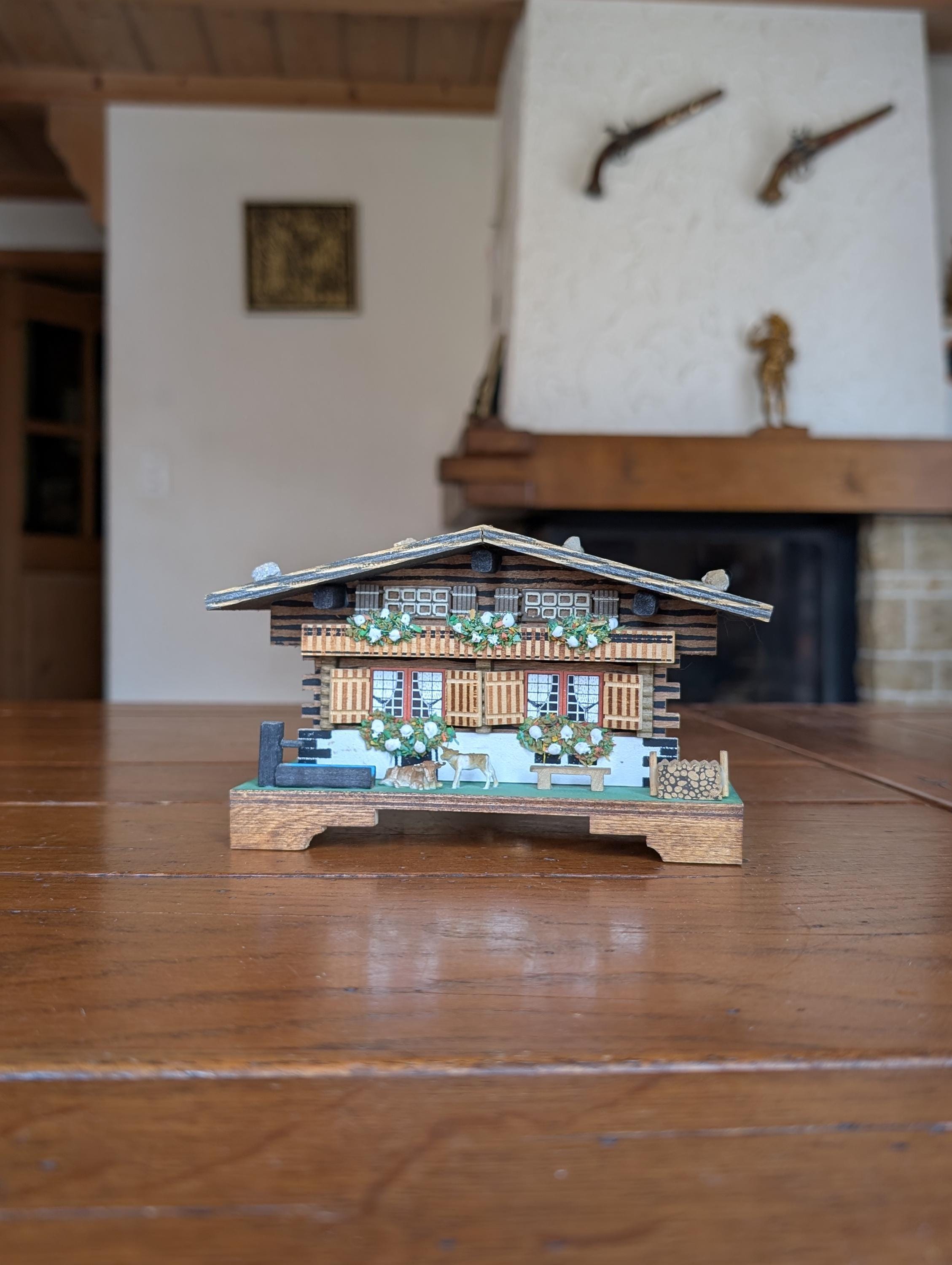 スイスシャレーオルゴール：ヴィンテージアルプス装飾のお土産 - Etsy 日本
