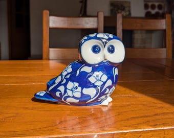 ヴィンテージのコバルトブルー磁器製フクロウ - ガロ磁器