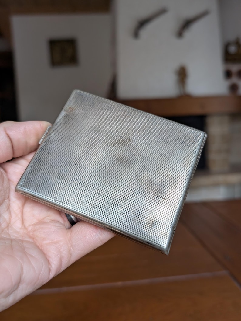 Vintage Alpacca Hoka Cigarette Case, Silver Plated Floral Art Deco image 8