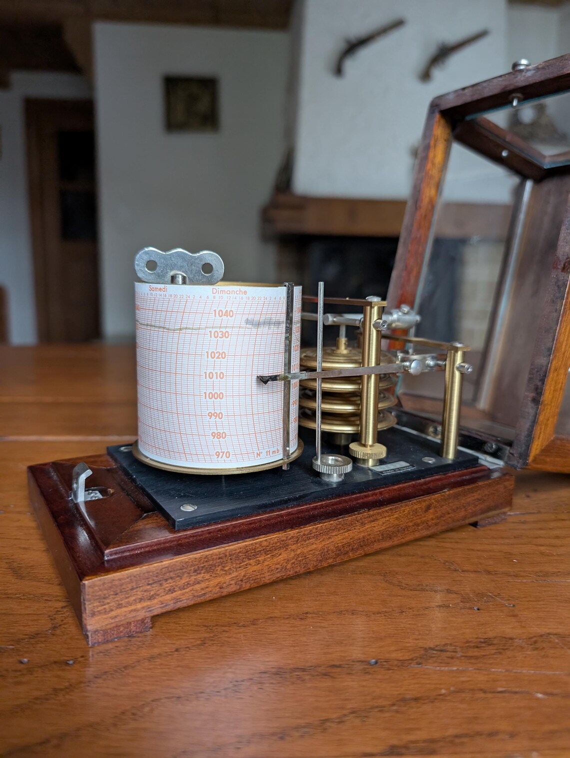 Plastimo Barograph in Mahogany and Glass Case With Chart Drum as a Gift ...