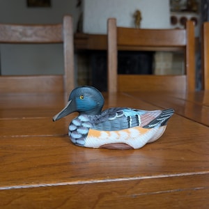 Vintage hand-painted wooden duck figurine rustic collectible home decor or cabin shelf ornament