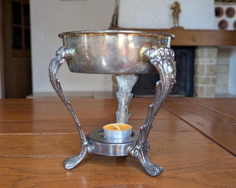 Vintage Swiss Chafing Dish Stand: Ornate Claw Foot Candle Warmer