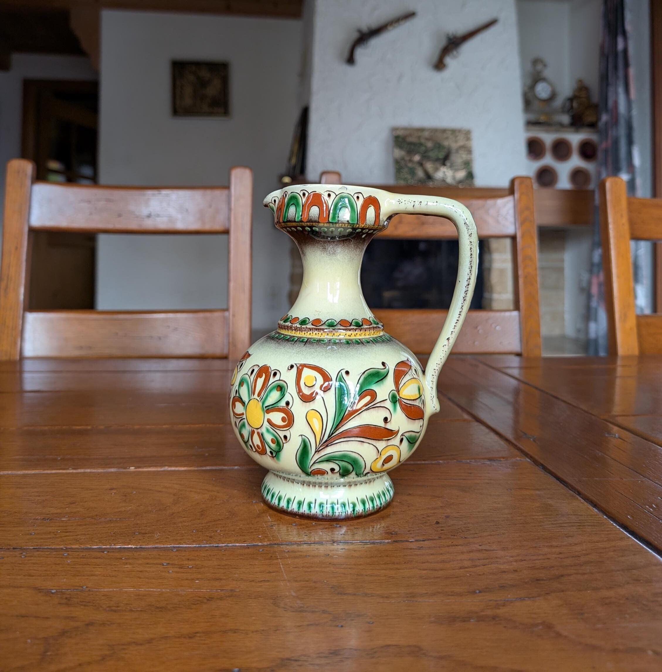 Swiss Ceramic Pitcher Vase: Langnau U. Kohler Floral Alpine