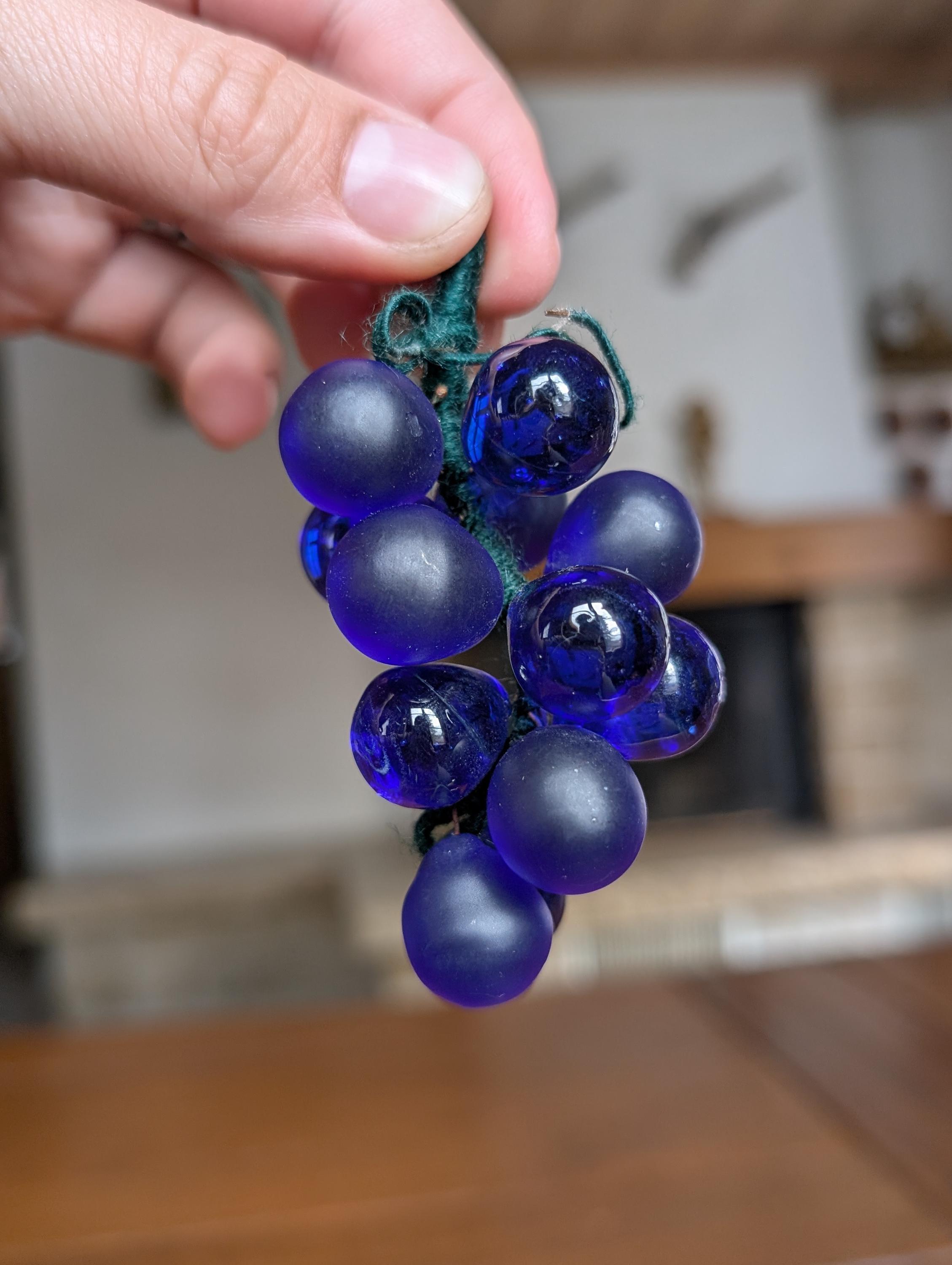 Vintage Hand Blown Glass Grape Clusters, Mid-century Fruit Decor