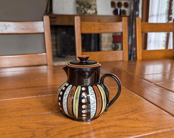 Teiera in ceramica vintage svizzera Lanz, motivo a righe dipinto a mano, 0,5 litri