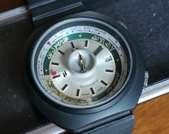 Reloj automático suizo Dalil vintage, brújula de oración, anillos giratorios