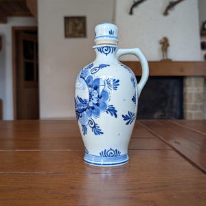 Delft Blue Erven Lucas Bols porcelain decanter with windmill motif and original stopper Holland