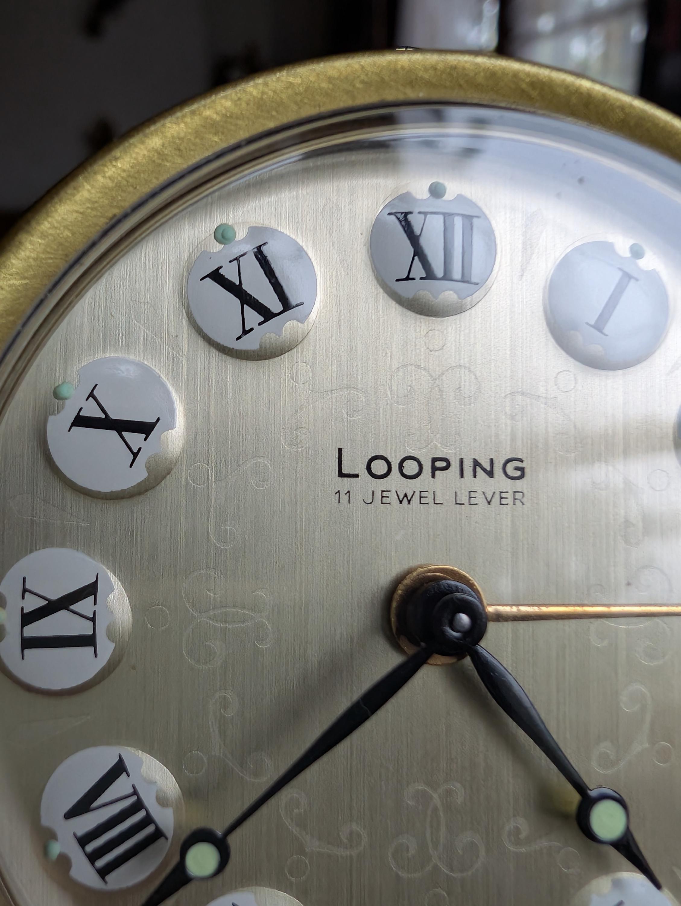 Looping Swiss Brass Travel Alarm Clock: Vintage Miniature Desk