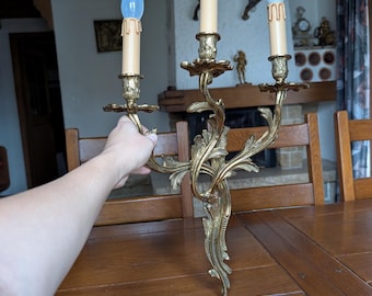 French Vintage Louis XV Style Brass Wall Light, Rococo Decor