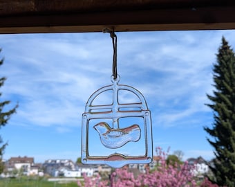 Vintage Kosta Boda Glass Sun Catcher: Motivo de pájaro enjaulado, Diseño Bertil Vallien