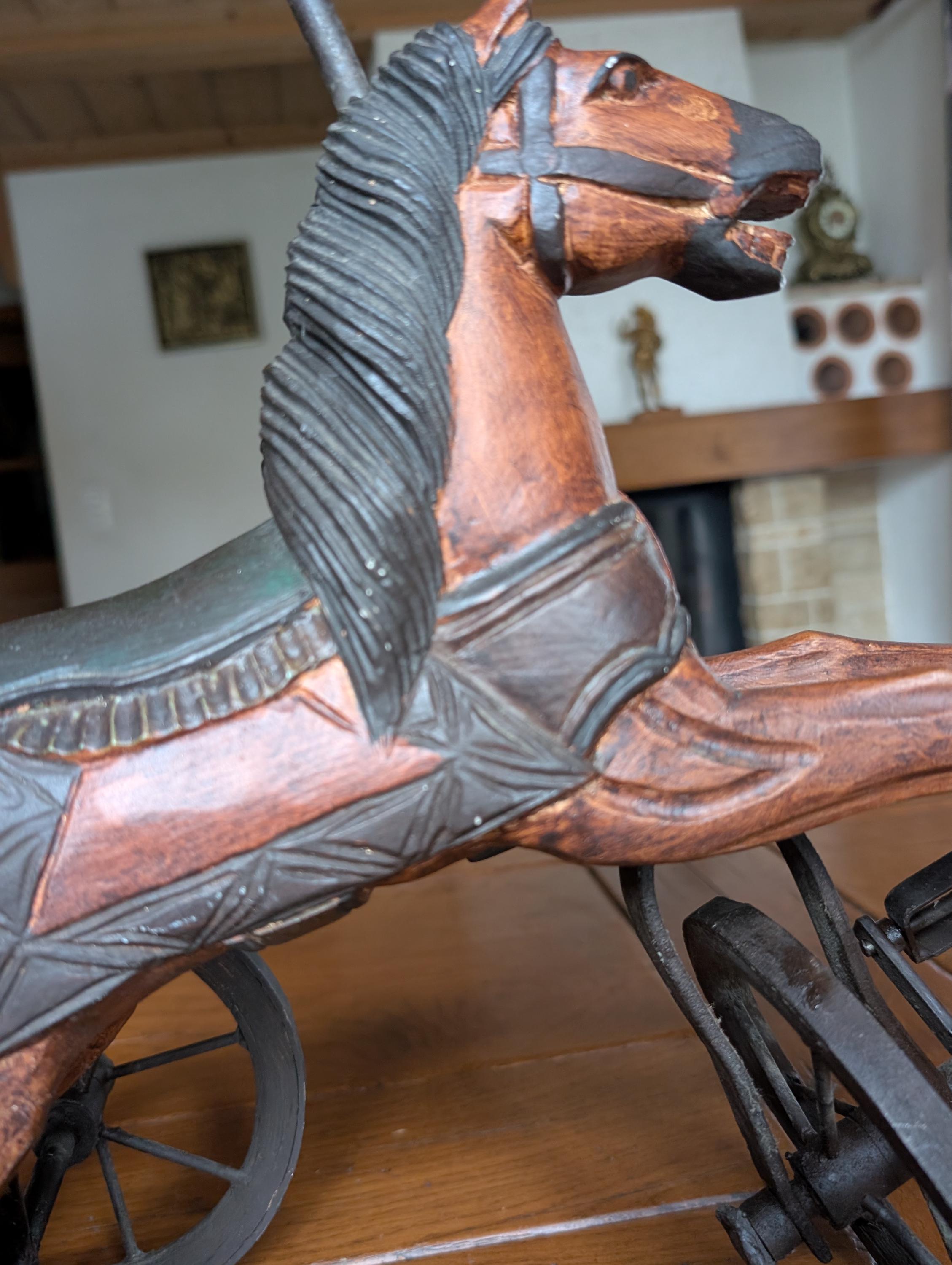 Antique Wooden and Metal Horse Tricycle in Aristocratic Victorian