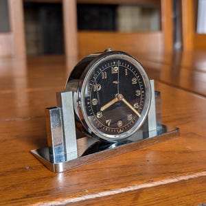 Vintage Imhof Swiss Desk Clock: Art Deco Chrome Table Clock