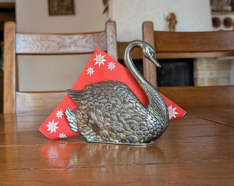 Vintage Metal Swan Napkin Holder: Embossed Elegant Table Decor