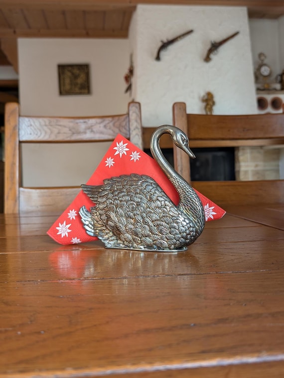 Vintage Metall Schwan Serviettenhalter: Geprägtes elegantes Tischdekor