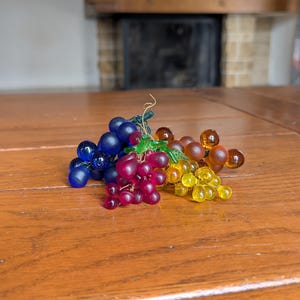 Set of 4 vintage glass grape clusters in assorted colors mid-century hand blown fruit decor