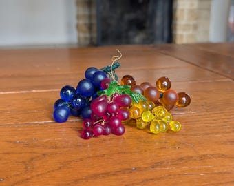 Vintage Hand Blown Glass Grape Clusters, Mid-Century Fruit Decor, Set of 4