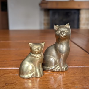 Pair of vintage solid brass cat figurines decorative solid brass cats gift for cat lover
