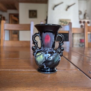 Vintage Ceramic Amphora Vase: Black Glaze with Colorful Spots