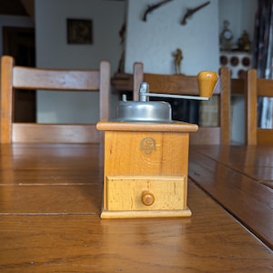 Klingenthal vintage German light wood closed type wooden coffee grinder with drawer as a gift for a coffee lover
