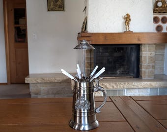 Vintage Musical Cigarette Dispenser, Beer Stein Shape, French Coat of Arms