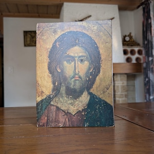 Wooden wall icon of Christ Pantocrator hand-painted Orthodox Christian religious art
