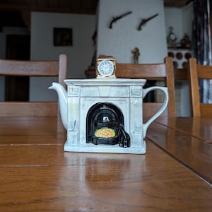 Vintage Swineside Ceramics Teapot: Fireplace with Black Cat, Made in England