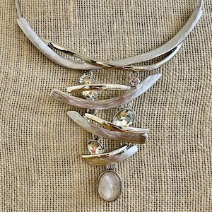 statement necklace, statement necklace for women, silver statement necklace, gray statement necklace, gray necklace, white necklace