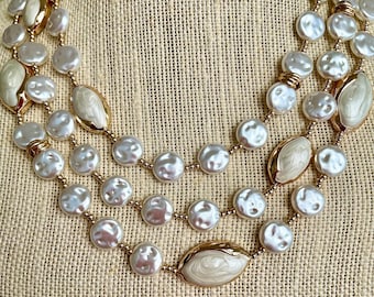 Pearlcore triple strand, pearl necklace gifted, chunky necklace, chunky pearl necklace, pearl statement necklace, layered pearl necklace