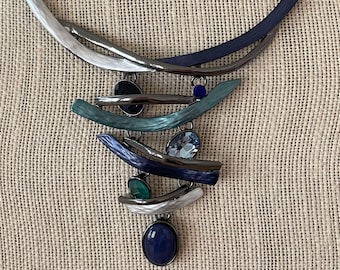 statement necklace, statement necklace for women, blue statement necklace, blue statement necklace, blue necklace, black necklace