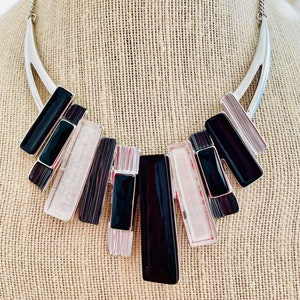 Black and White Geometric Statement Necklace: Modern Piano Key Design