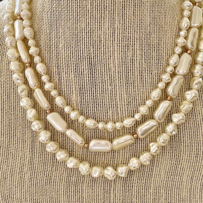 FashionStyleNY Multi-Row Faux Pearl Statement Necklace - Long Chunky Layered Strand