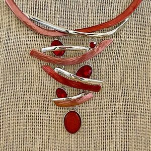 statement necklace, chunky necklace, statement necklace for women, red statement necklace, silver statement necklace, silver necklace image 1