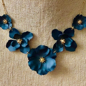 Flower necklace for women, Blue flower necklace, navy blue flower necklace, statement necklace blue, wedding jewelry for bride, Mothers Day