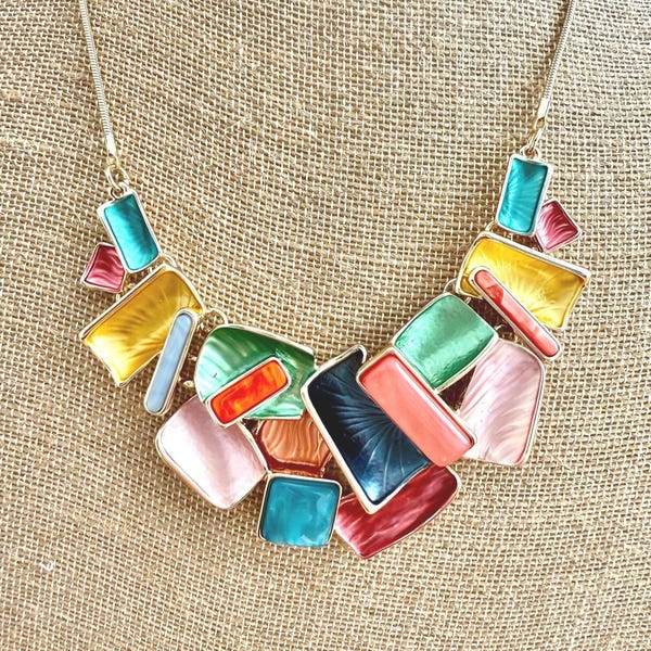 Cadeau collier mosaïque multicolore tendance rectangles colorés
