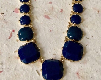 statement necklace, statement necklace for women, blue statement necklace, navy blue statement necklace, blue necklace, gold necklace