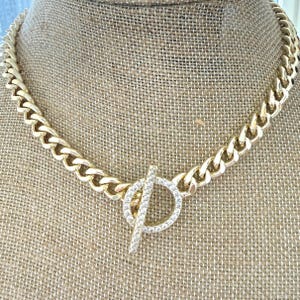 Toggle Chain Necklace Pave Cubic Zirconia Open Circle Necklace, 18"