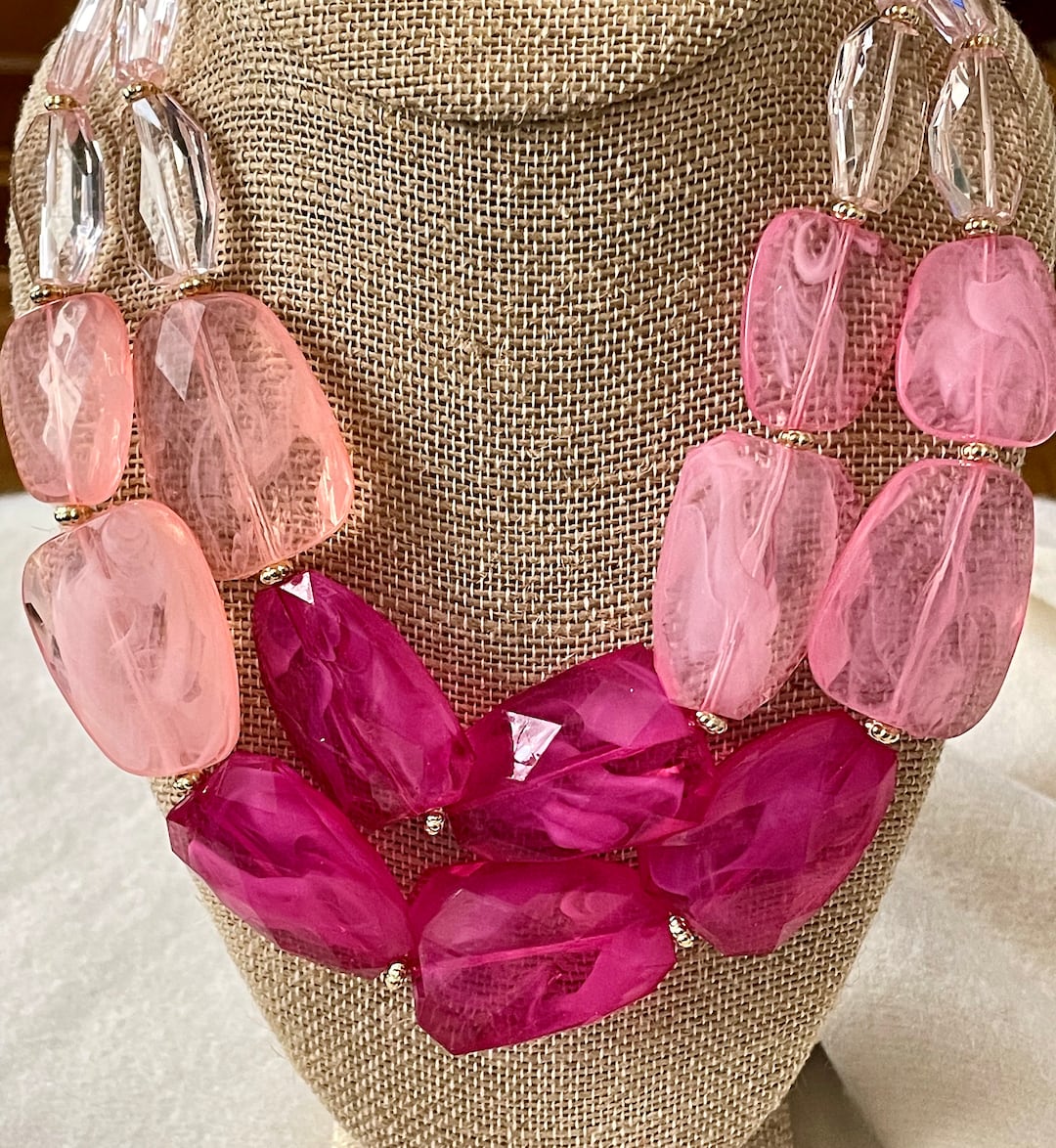 Pink Necklace, Chunky Necklace, Pink Necklace for Women, Fuchsia Beaded