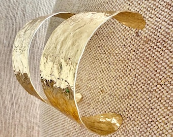 Gold Hoop Earrings Large: Extra Wide Chunky Hammered Hoop Statement Earring,  1.75 "
